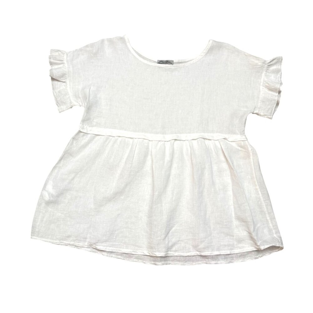 Elena Baldi Women's Blouse S White Linen Peplum Ruffle Lagenlook Made In Italy
